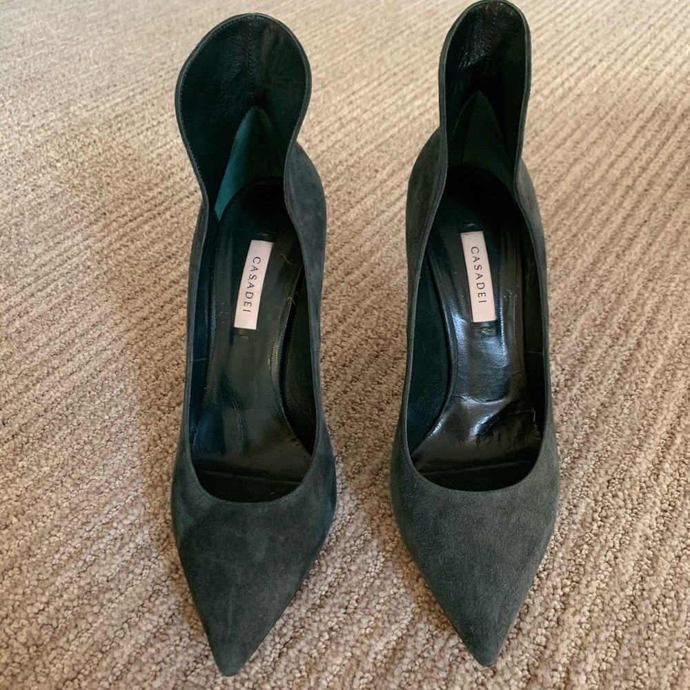 Casadei suede peplum back pumps